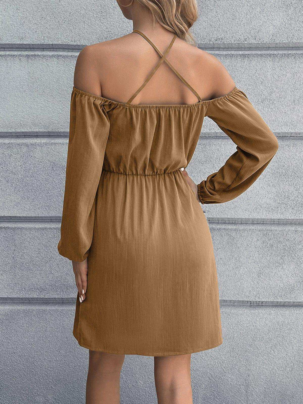 Cold-Shoulder Crisscross Mini Dress - Trendsi - Flyclothing LLC