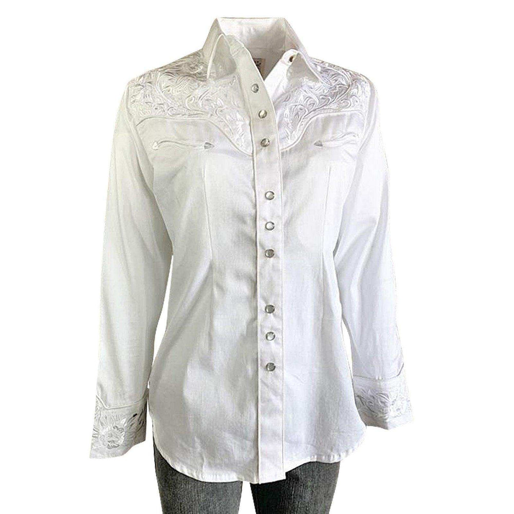 Women's Vintage Tooling Embroidery White-on-White Western Shirt - Rockmount Clothing - Flyclothing LLC