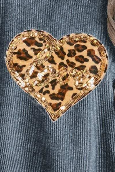 Heart Leopard Sequin Round Neck Sweatshirt - Trendsi - Flyclothing LLC