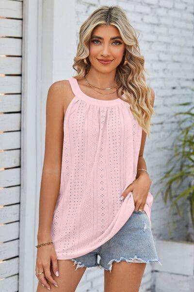 Openwork Round Neck Wide Strap Tank - Trendsi - Flyclothing LLC