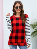 Plaid Striped Round Neck Long Sleeve T-Shirt - Trendsi - Flyclothing LLC