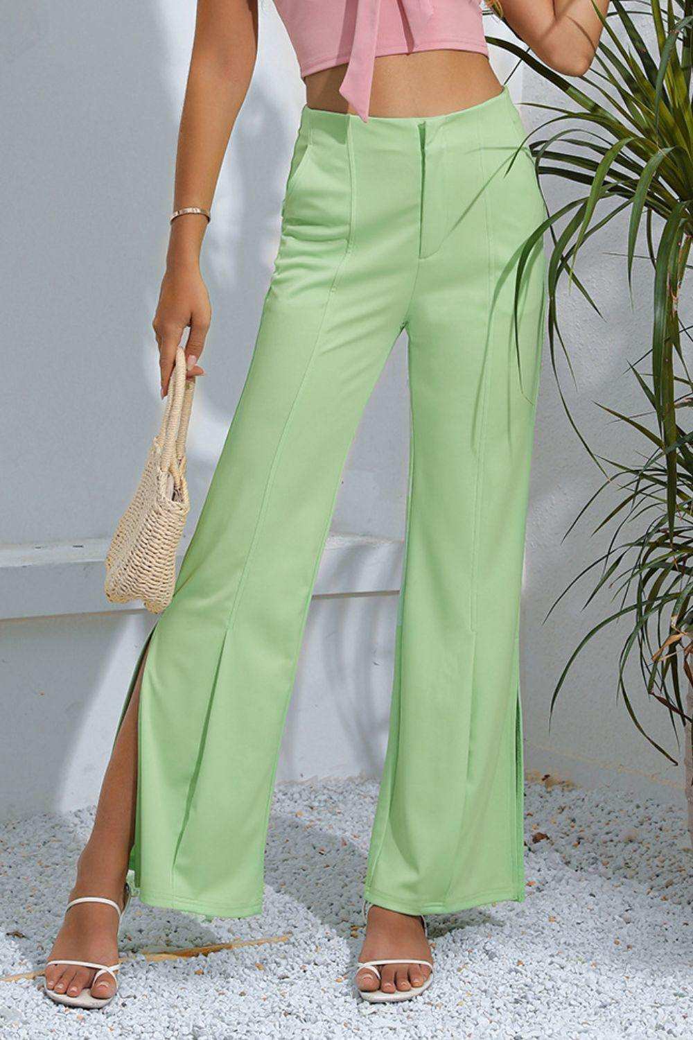 Slit High-Rise Flare Pants - Trendsi - Flyclothing LLC