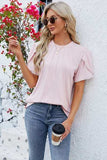 Round Neck Petal Sleeve T-Shirt - Trendsi - Flyclothing LLC