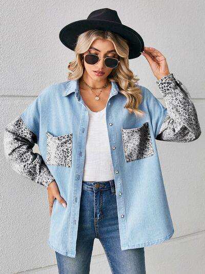 Leopard Button Up Denim Jacket - Trendsi - Flyclothing LLC