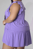 Plus Size V-Neck Frill Trim Mini Dress - Trendsi - Flyclothing LLC