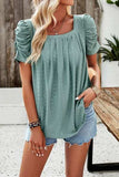 Eyelet Square Neck Puff Sleeve T-Shirt - Trendsi - Flyclothing LLC