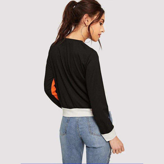 Color Block Round Neck Long Sleeve Tee - Trendsi - Flyclothing LLC