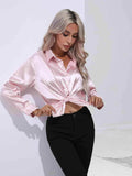 Collared Neck Buttoned Long Sleeve Shirt - Trendsi - Flyclothing LLC