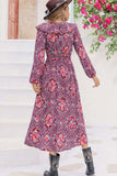 Printed Long Sleeve Slit Midi Dress - Trendsi - Flyclothing LLC