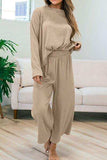 Round Neck Dropped Shoulder Top and Pants Set - Trendsi - Flyclothing LLC