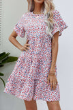 Ditsy Floral Flounce Sleeve Tiered Dress - Trendsi - Flyclothing LLC