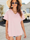 High-Low Side Slit V-Neck Tee - Trendsi - Flyclothing LLC