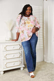 Double Take Floral Round Neck Three-Quarter Sleeve Top - Trendsi - Flyclothing LLC