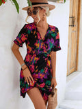 Printed Flounce Sleeve Tied Dress - Trendsi - Flyclothing LLC
