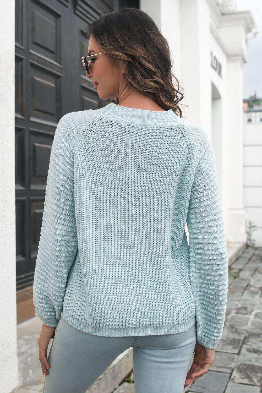 Round Neck Rib-Knit Sweater - Trendsi - Flyclothing LLC