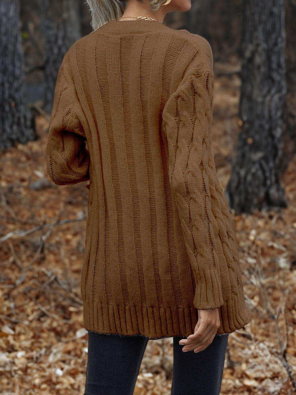 Cable-Knit Button Down Cardigan - Trendsi - Flyclothing LLC
