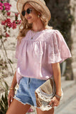 Round Neck Puff Sleeve Blouse - Trendsi - Flyclothing LLC