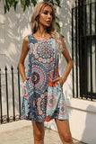 Printed Round Neck Sleeveless Dress with Pockets - Trendsi - Flyclothing LLC