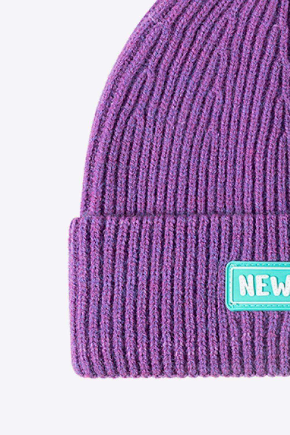 NEWYORK Patch Rib-Knit Cuffed Beanie - Trendsi - Flyclothing LLC