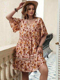 Plus Size Floral Crochet Flutter Sleeve Dress - Trendsi - Flyclothing LLC
