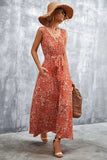 Printed V-Neck Tie Waist Maxi Dress - Trendsi - Flyclothing LLC