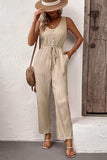 Textured Sleeveless Jumpsuit with Pockets - Trendsi - Flyclothing LLC
