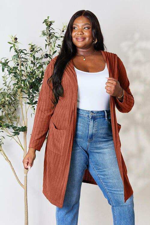 Basic Bae Full Size Ribbed Open Front Long Sleeve Cardigan - Trendsi - Flyclothing LLC