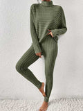 Ribbed Turtleneck Top and Pants Set - Trendsi - Flyclothing LLC