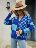 Plaid V-Neck Dropped Shoulder Cardigan - Trendsi - Flyclothing LLC