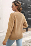 Ribbed Openwork Sleeve Round Neck Pullover Sweater - Trendsi - Flyclothing LLC