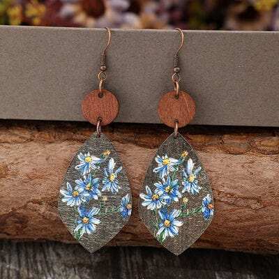 Flower Geometrical Shape Wooden Earrings - Trendsi - Flyclothing LLC