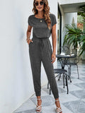 Drawstring Waist Short Sleeve Jogger Jumpsuit - Trendsi - Flyclothing LLC