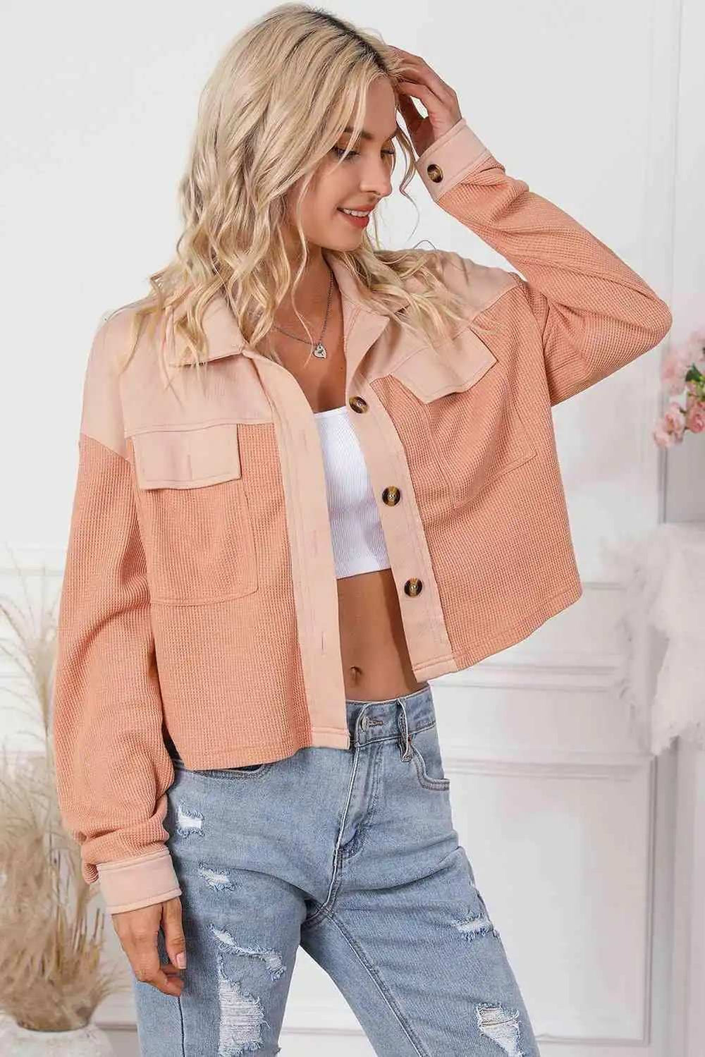Button Down Dropped Shoulder Jacket - Trendsi - Flyclothing LLC