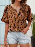 Printed Notched Neck Half Sleeve Blouse - Trendsi - Flyclothing LLC