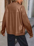 Pocketed Zip Up Collared Neck Jacket - Trendsi - Flyclothing LLC