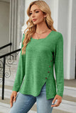 Slit Decorative Button Square Neck T-Shirt - Trendsi - Flyclothing LLC