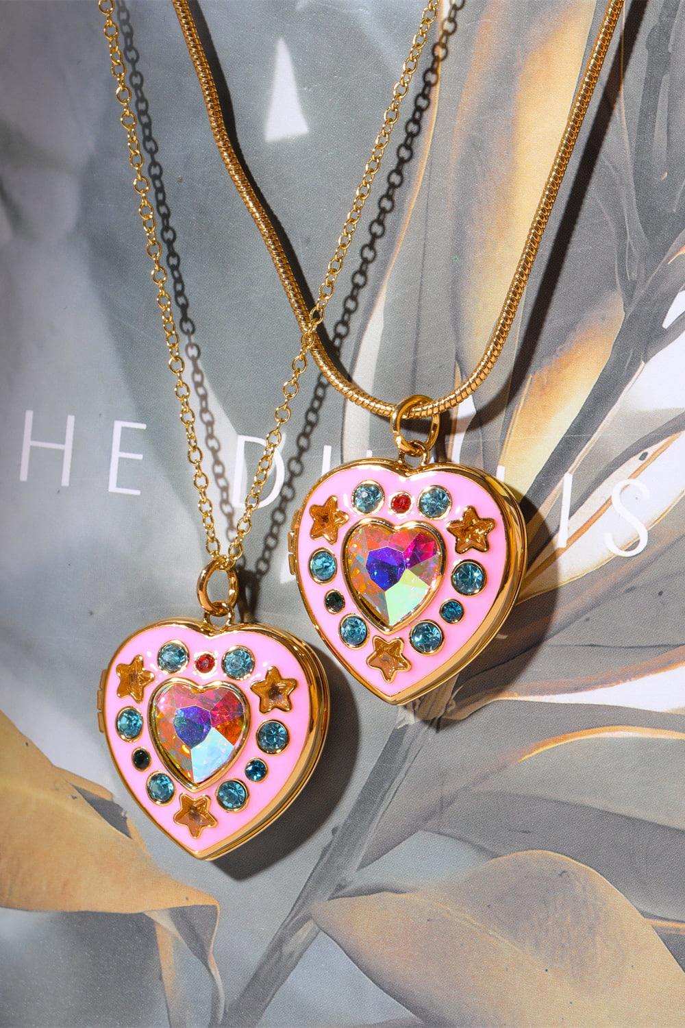 Rhinestone Decor Heart Box Pendant Necklace - Trendsi - Flyclothing LLC