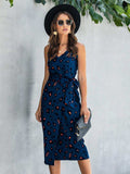 Printed Tie-Waist Spaghetti Strap Dress - Trendsi - Flyclothing LLC
