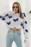 Printed Round Neck Ribbed Long Sleeve Sweater - Trendsi - Flyclothing LLC