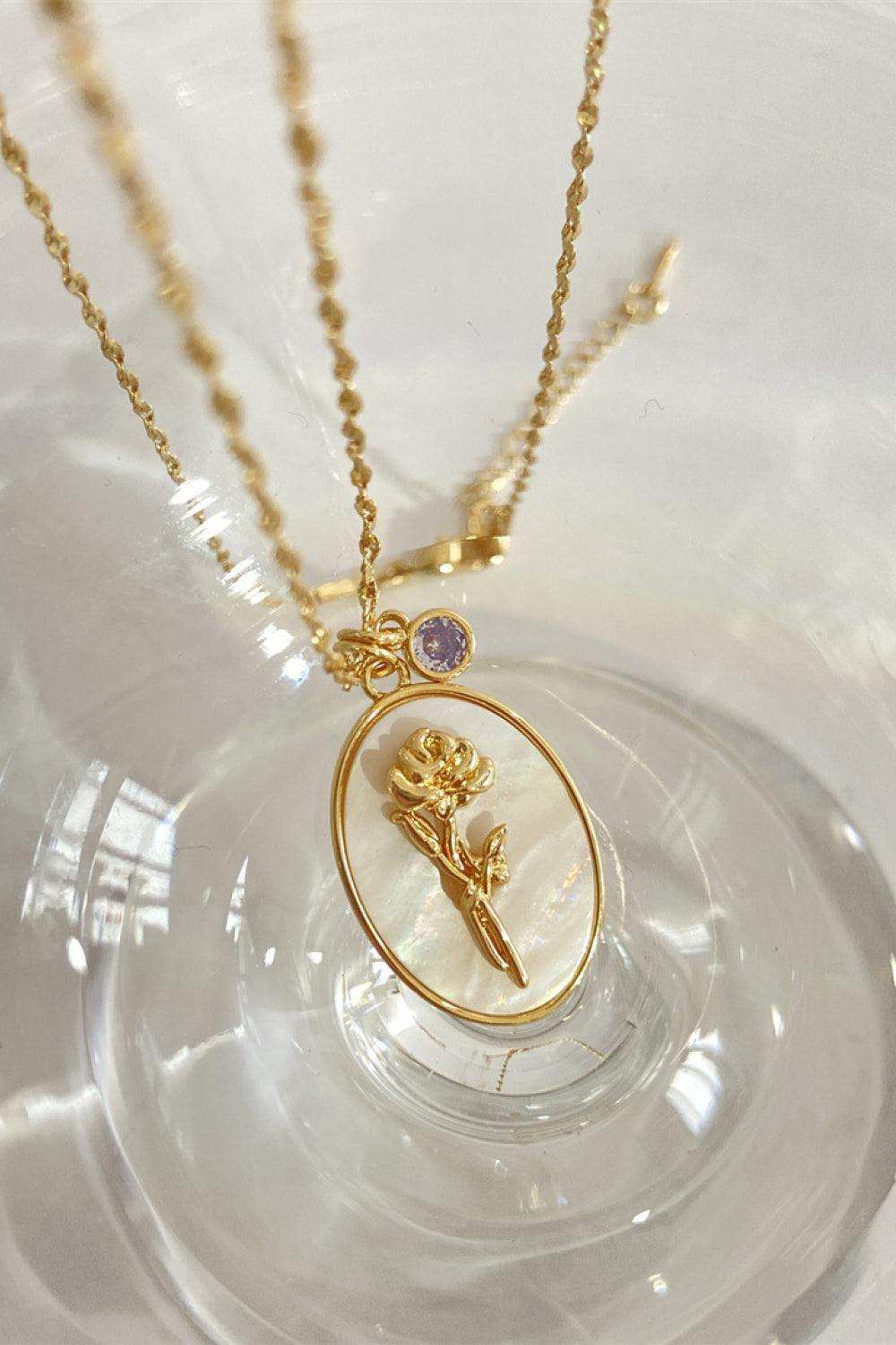 Flower Shell Pendant Copper Necklace - Trendsi - Flyclothing LLC