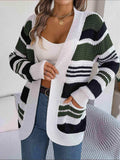 Striped Open Front Long Sleeve Cardigan - Trendsi - Flyclothing LLC
