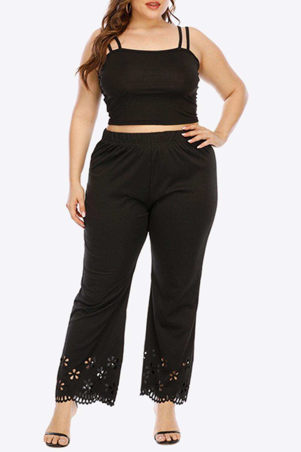 Plus Size Openwork Elastic Waist Pants - Trendsi - Flyclothing LLC