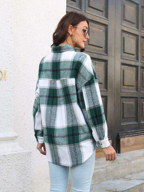 Plaid Button Up Collared Neck Long Sleeve Shirt - Trendsi - Flyclothing LLC