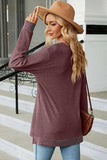 Slit V-Neck Long Sleeve T-Shirt - Trendsi - Flyclothing LLC