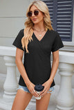 Eyelet Surplice Short Sleeve T-Shirt - Trendsi - Flyclothing LLC