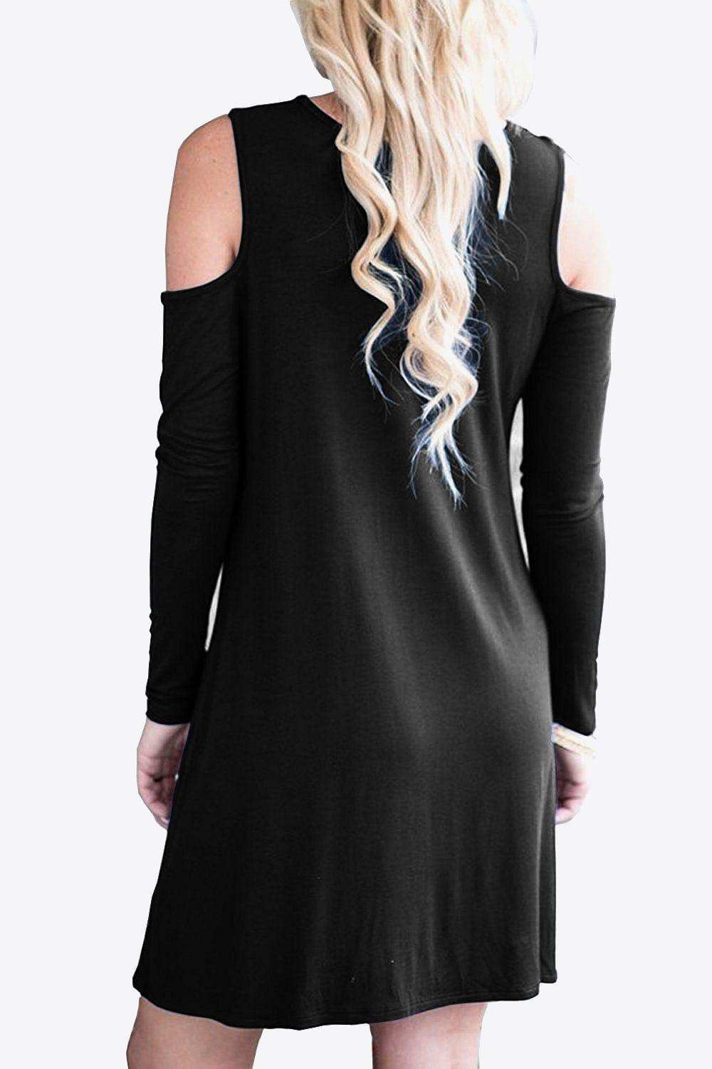 Cold-Shoulder Long Sleeve Round Neck Dress - Trendsi - Flyclothing LLC