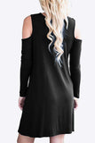 Cold-Shoulder Long Sleeve Round Neck Dress - Trendsi - Flyclothing LLC