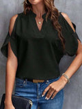 Notched Cold Shoulder Blouse - Trendsi - Flyclothing LLC