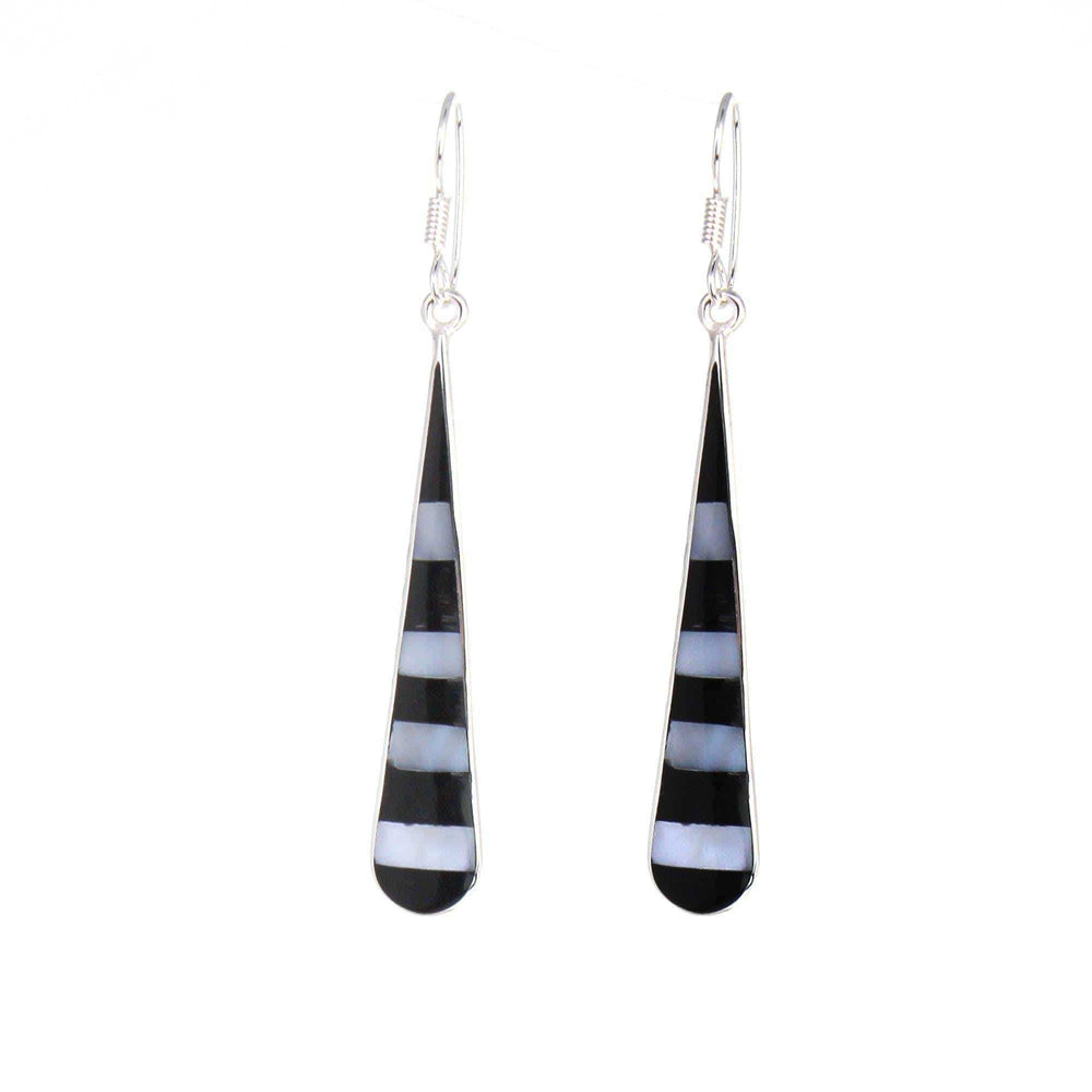 Taxco Silver Black Onyz & Abalone Zebra Long Teardrop Earrings - Artisana - Flyclothing LLC
