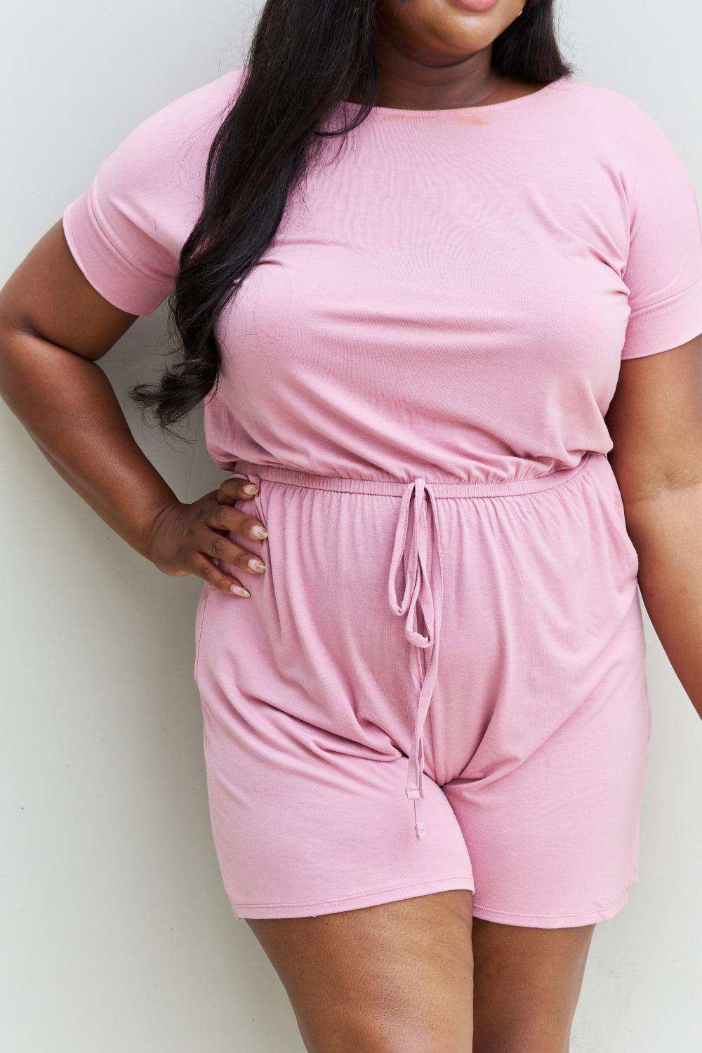 Zenana Chilled Out Full Size Short Sleeve Romper in Light Carnation Pink - Trendsi - Flyclothing LLC